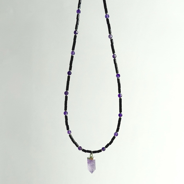 Choker z onyksem i ametystem